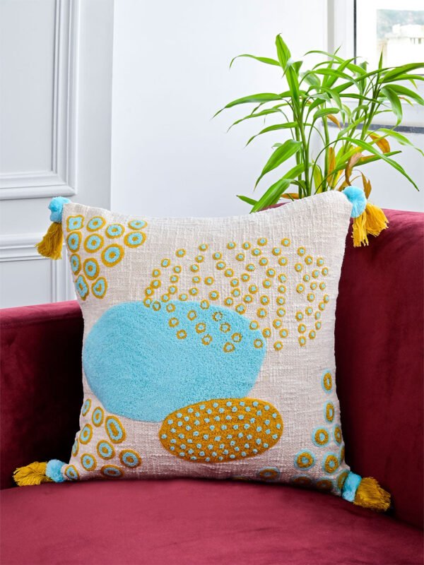 Abstract Print Embroidered Cushion Cover