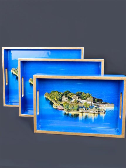 Blue Jagmandir Tri Tray Set