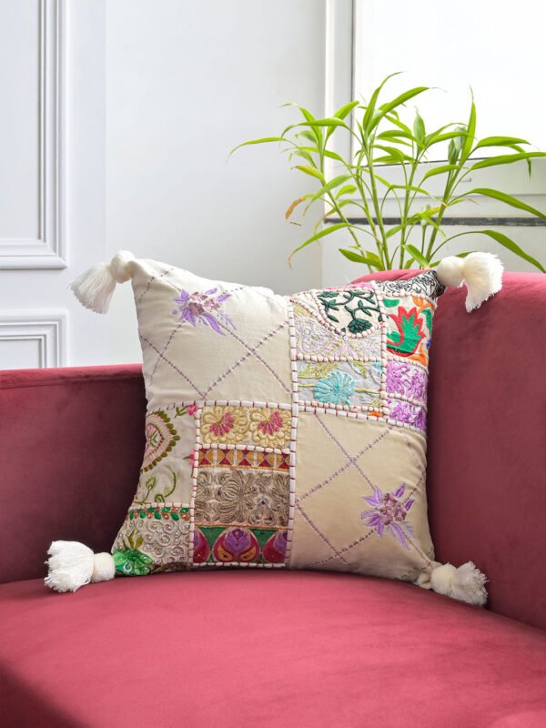 Floral Embroidered Cushion Cover
