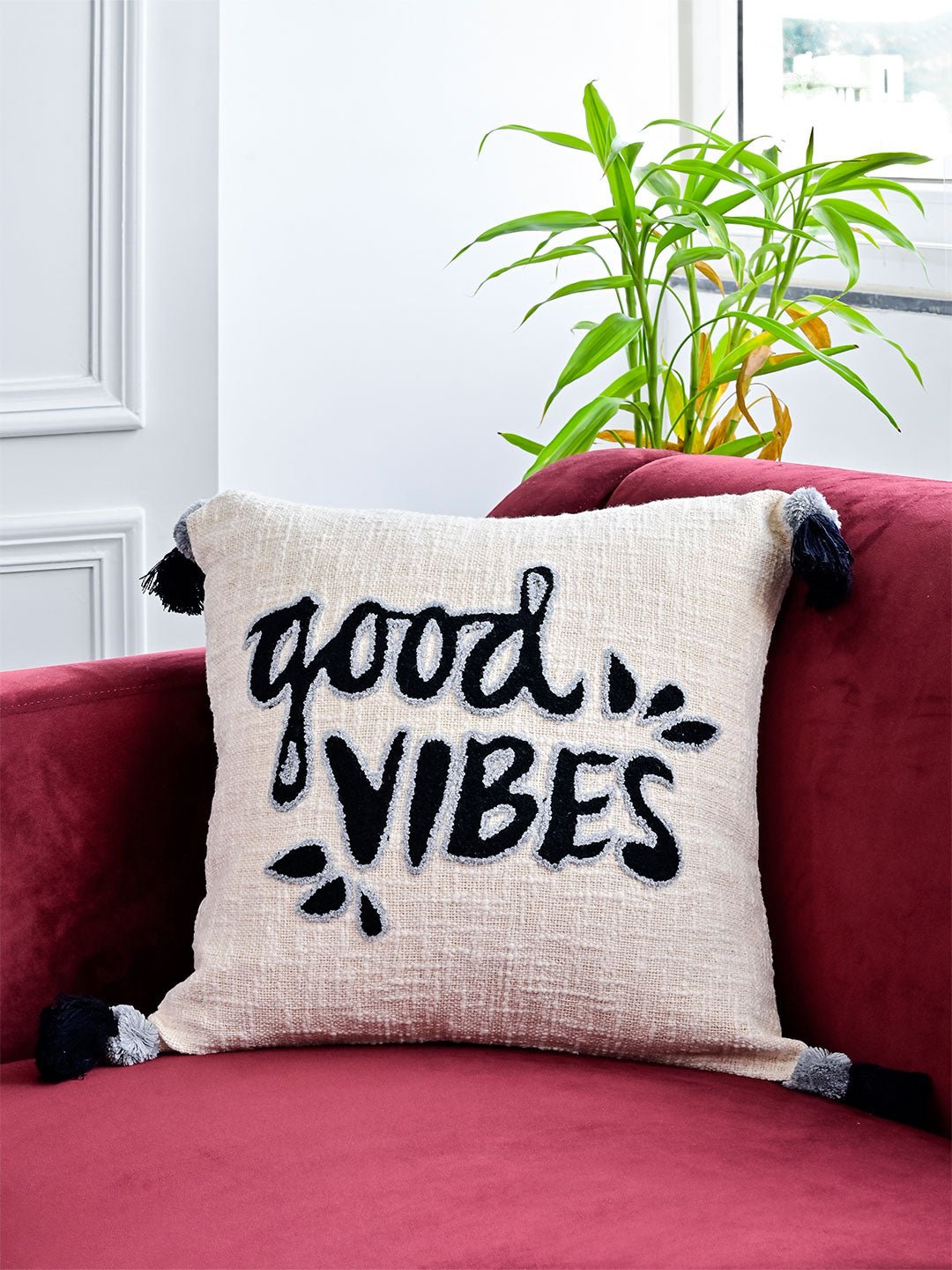 Good Vibes Embroidered Cushion Cover Good Vibes Embroidered Cushion Cover
