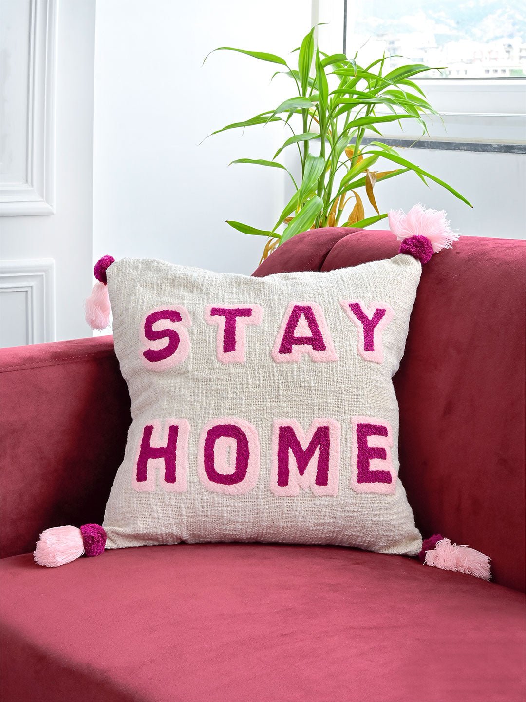 Stay Home Embroidered Cushion Cover Stay Home Embroidered Cushion Cover