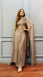Fully Sequins Ready to Wear Designer Pre-draped saree for Wedding Parties - Image 2