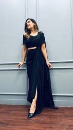 Pre-draped designer & stylish  partwear ready to wear black sarong saree - Image 2