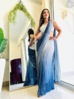 Mesmerising designer  Ombre sequence ready to wear saree in aqua blue colour perfect for farewell & parties - Image 7