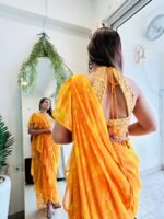 Ready to Wear floral Designer Yellow Saree for women perfect haldi dress for haldi function , wear as haldi outfit - Image 4