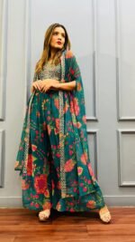 Designer Palazzo Teamed up With Cape Jacket & Crop Top for Wedding ,Mehendi ,Haldi &Sangeet Dress - Image 6