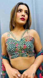 Designer Palazzo Teamed up With Cape Jacket & Crop Top for Wedding ,Mehendi ,Haldi &Sangeet Dress - Image 4