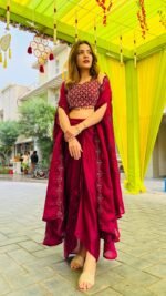 3pc Designer wedding draped dress ,top ,cape jacket teamed up with draped skirt - Image 2