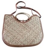Bamboo and Handle with 2 Zip - Trendy Bamboo Handcrafted Women's Handbag - Image 2