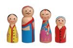 CHANNAPATNA TOYS Wooden Peg Dolls Poojari Family Non Toxic Colors ( 2 Years+) - Set of 4 Wooden Dolls | Pretend Play, Open Ended Toys, Waldorf Inspired
