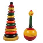 CHANNAPATNA TOYS Wooden Roly Poly Balancing Doll & Stacking Rings Toys for Kids (1 Years+) - Set of 2 Pieces - Develops Curiosity and Fine Motor Skills