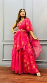 Designer Ready to wear Printed Ruffle Saree - Image 3
