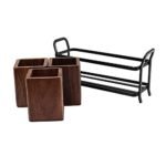 MFS Craft World Knife and Spoon Organiser,Tissue Paper Rack for Dining Table in Wood Material with Black Stylish Iron Stand - Image 2