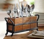 MFS Craft World Knife and Spoon Organiser,Tissue Paper Rack for Dining Table in Wood Material with Black Stylish Iron Stand